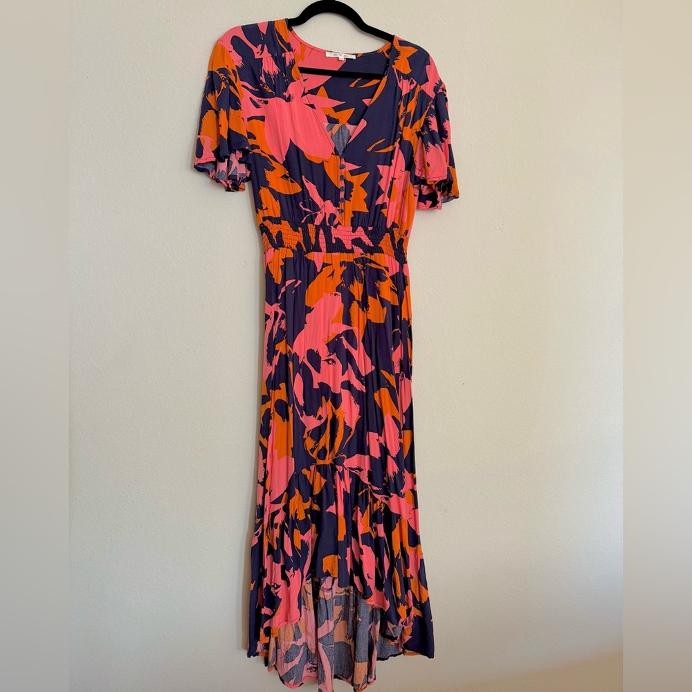 Abel The Label Pink & Orange Floral Midi Dress | Size L